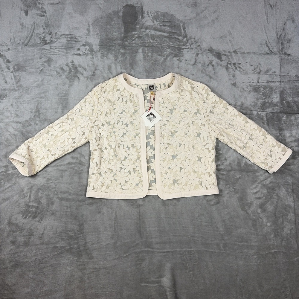 Anne Klein Lace Bolero Jacket Womens 12 Ivory White Floral Mesh Shrug NWT